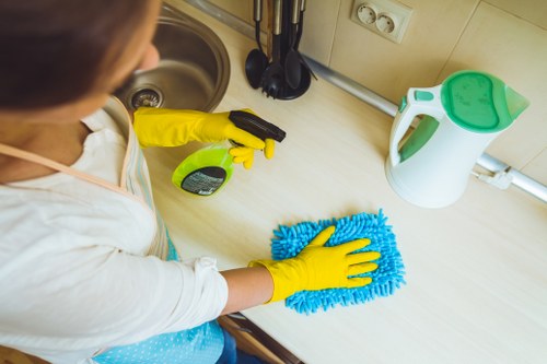 Professional domestic cleaning in a W12 kitchen and living area