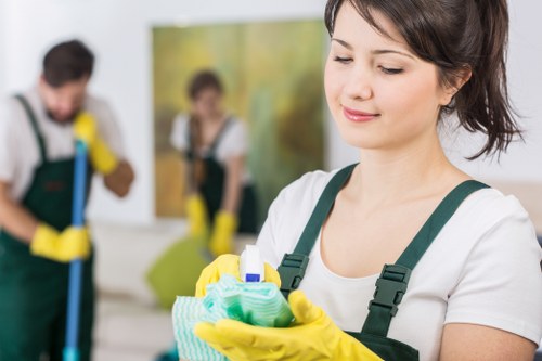 Professional cleaner maintaining glass on a property in W12